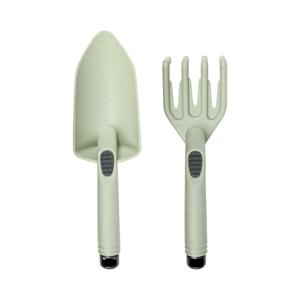 Tuingereedschap set - 2-delig - groen - kunststof - hark en schep - handgereedschap