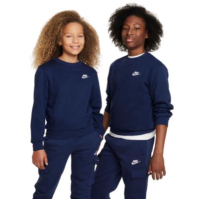 Nike Sportswear Club Fleece Crew Sweater Kids Donkerblauw Wit Nike Sportswear Club Fleece Crew Sweater Kids Donkerblauw Wit