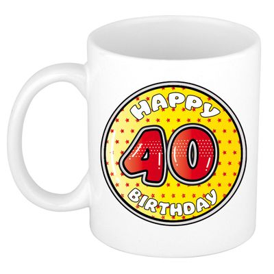 Verjaardag cadeau mok - 40 jaar - geel - sterretjes - 300 ml - keramiek