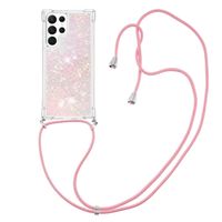 Lunso - Samsung Galaxy S23 Ultra - Telefoonhoes met koord - Glitter Lichtroze
