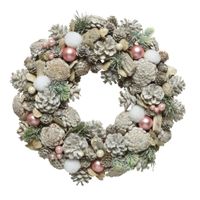 Kerstkrans/dennenkrans white wash met decoratie 34 cm - thumbnail