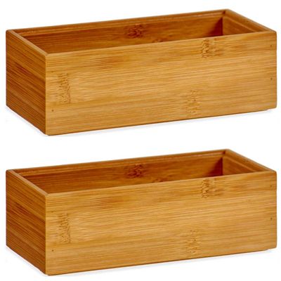 2x Stuks Kast/lade/make-up organizers bamboe hout bakje 15 x 7 x 5 cm