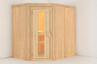 Karibu | Carin Sauna met Dakkraag | Antracietglas Deur | Biokachel 9 kW Externe Bediening