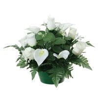 Kunstbloemen plantje in pot - wit - 26 cm - Bloemstuk ornament - met bladgroen