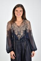 Zimmermann blouse Natura Billow met rimpelkraag en print blauw - thumbnail
