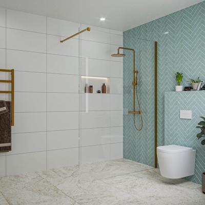 Fortifura Galeria inloopdouche - 140x200cm - helder glas - wandarm - Geborsteld koper PVD (Koper) SW797916/SW876702