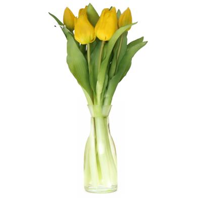 Kunst tulpen boeket Vermeer - 7x stuks - geel - real touch - 31 cm - kunst zijdebloemen
