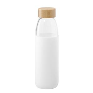 Glazen waterfles/drinkfles - siliconen bescherm hoes Wit - 540 ml - Sportfles - Bidon