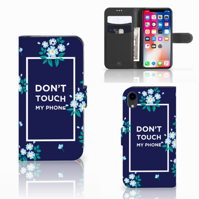 Apple iPhone Xr Portemonnee Hoesje Flowers Blue DTMP Apple iPhone Xr Portemonnee Hoesje Flowers Blue DTMP