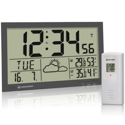 BRESSER MyTime Jumbo LCD weer-wandklok (grijs)