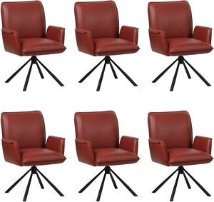 Set van 6 Rode leren industriële draaibare eetkamerstoelen Elite - Granada leer Rouge (rood leer)