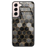Samsung Galaxy S22 glazen hardcase - Hexagons zwart Samsung Galaxy S22 glazen hardcase - Hexagons zwart