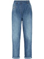 Brunello Cucinelli jean cigarette à taille élastiquée - Bleu