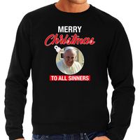 Paus Merry Christmas sinners foute Kerst sweater / trui zwart voor heren - thumbnail