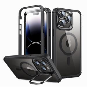 iPhone 14 Pro Max Armor Tough Case with Stash Stand (HaloLock) Clear Black