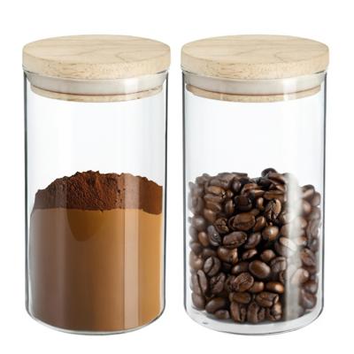 5Five Voorraadbus / voorraadpot - 2x stuks - glas met houten deksel - 1000 ml - Met luchtdichte deks