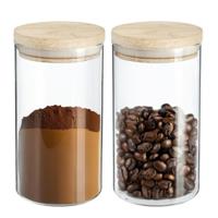 5Five Voorraadbus / voorraadpot - 2x stuks - glas met houten deksel - 1000 ml - Met luchtdichte deks