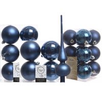 Kerstversiering kunststof kerstballen met piek donkerblauw 6-8-10 cm pakket van 45x stuks - thumbnail