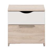 2e Halve Prijs Leen Bakker - Nachtkastje Tempo - 2 Lades - Eikenkleur/wit - Spaanplaat - Bruin - 43x43x34 Cm