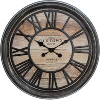 Atmosphera Wandklok/muur klok - Vintage - Dia 50 cm - kunststof/glas - Antraciet/hout   -