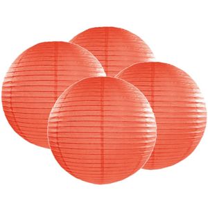 4x stuks luxe bol vorm lampion oranje 35 cm - Feestlampionnen