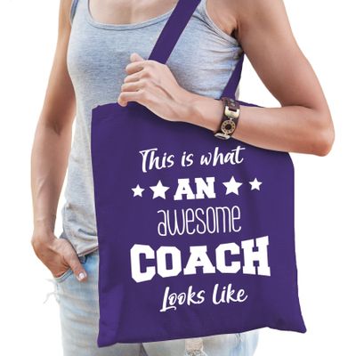 Cadeau tas voor coach - katoen - 42 x 38 cm - paars - This is what an awesome coach looks like Cadeau tas voor coach - katoen - 42 x 38 cm - paars - This is what an awesome coach looks like