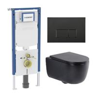 QeramiQ Dely Swirl Toiletset - 36.3x51.7cm - Geberit UP720 Duofix Sigma inbouwreservoir - slim zitting - mat zwarte metalen bedieningsplaat - rechthoekige knoppen - mat zwart SW1237202/SW706193/SW1000768/SW1026258