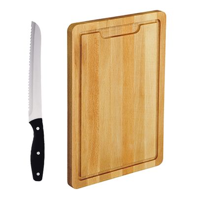 Beukenhouten snijplank 36 x 50 cm inclusief RVS broodmes 33 cm