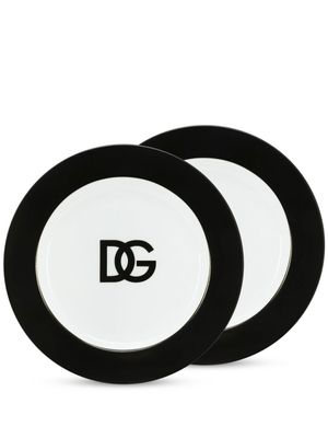 Dolce & Gabbana lot de 2 assiettes en porcelaine à logo imprimé - Blanc