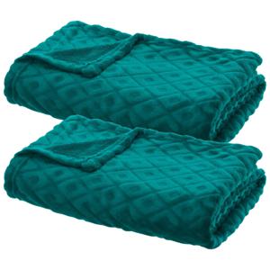 Atmosphera Plaid/bank deken Monnet - 2x - mediteraan blauw - 180 x 230 cm - polyester fleece - ruitm