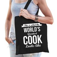 Worlds greatest cook tas zwart volwassenen - werelds beste kok cadeau tas - Feest Boodschappentassen - thumbnail