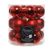 18x stuks kleine glazen kerstballen rood  4 cm mat/glans   -