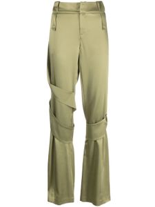 Blumarine pantalon droit en satin à détail de sangles - Vert