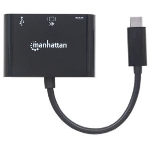 Manhattan 152037 USB / HDMI Adapter [1x USB-C stekker - 1x HDMI-bus, USB 3.2 Gen 1 bus A (USB 3.0), USB-C bus] Zwart UL gecertificeerd 0.08 m