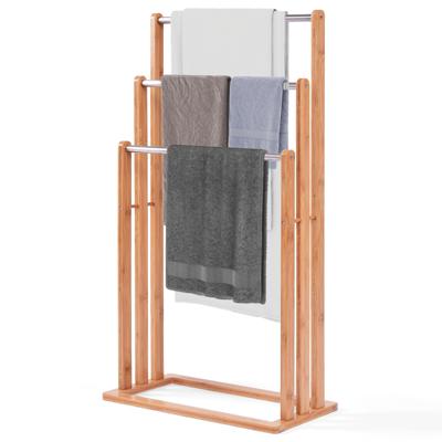 Vrijstaand Handdoekenrek Stevig Bamboe Handdoekenrek Badkamer Organizer met 3 Handdoekenrekken