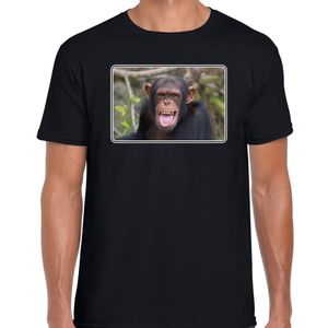 Dieren t-shirt met Chimpansee apen foto zwart voor heren