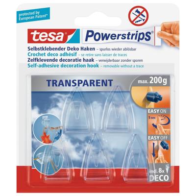 Tesa powerstrips deco haken - 5 stuks - transparant - kunststof - zelfklevend