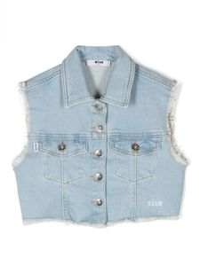 MSGM Kids gilet en jean à bords francs - Bleu