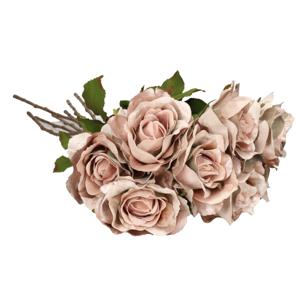 Kunstbloemen boeket roos Glamour - 8x - oud roze - 61 cm - satijn - decoratie bloemen