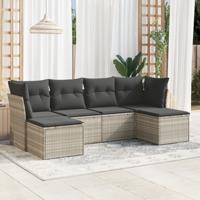 6-delige Loungeset met kussens poly rattan lichtgrijs