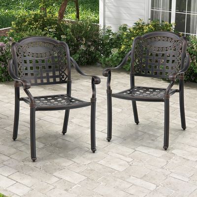 Set van 2 Tuinstoelen van Gegoten Aluminium Stapelbare Terrasstoelen met Armleuningen Stapelstoelen Tuinstoel voor Balkon Achtertuin
