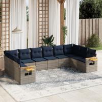 10-delige Loungeset met kussens poly rattan grijs