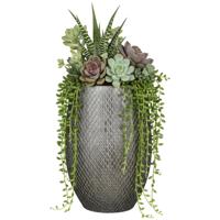 Mica decorations Bloempot / plantenpot Madeira - hoog model - zilver - terracotta - 30 cm - schubben