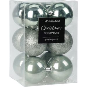 Christmas Decoration kerstballen 12x - 6 cm - kunststof - mint groen   -