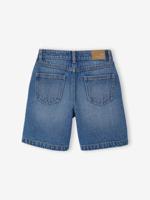 Bermuda jeans met geborduurde bloemen middenblauw