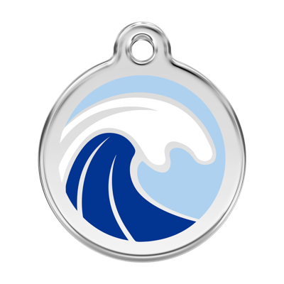 Wave Light Blue roestvrijstalen hondenpenning large/groot dia. 3,8 cm - Reddingo