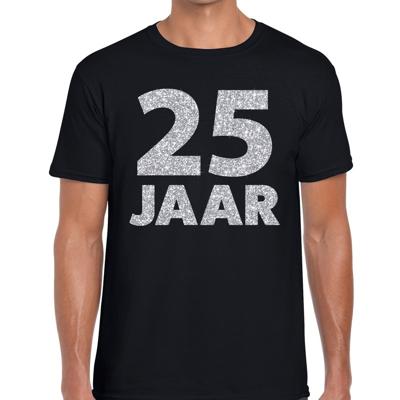 25 jaar verjaardag t-shirt - zwart - voor heren - zilver glitters print - jubileum - leeftijd 25 jaar verjaardag t-shirt - zwart - voor heren - zilver glitters print - jubileum - leeftijd