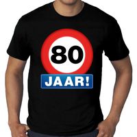 Grote maten stopbord / verkeersbord 80 jaar verjaardag t-shirt zwart voor heren - thumbnail