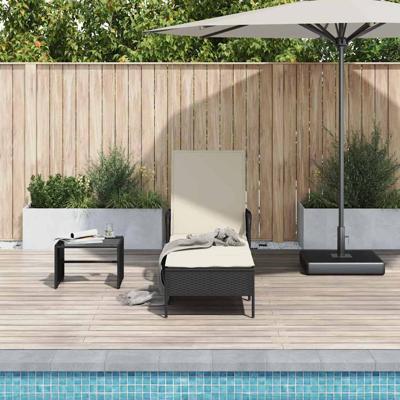 Ligbed met kussen 1-persoon Zwart 157 x 55 x 92cm poly rattan
