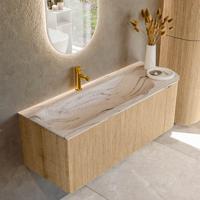 Badmeubel Mondiaz Kurve-Dlux | 125 cm | Meubelkleur Oak | Wastafelkleur Nata | Solid surface | Wasbak linker zijde spoelbak | 1 kraangat